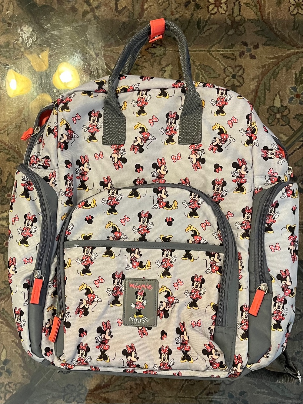 Disney Baby Minnie Mouse Gray Backpack Red Bow Print Bag